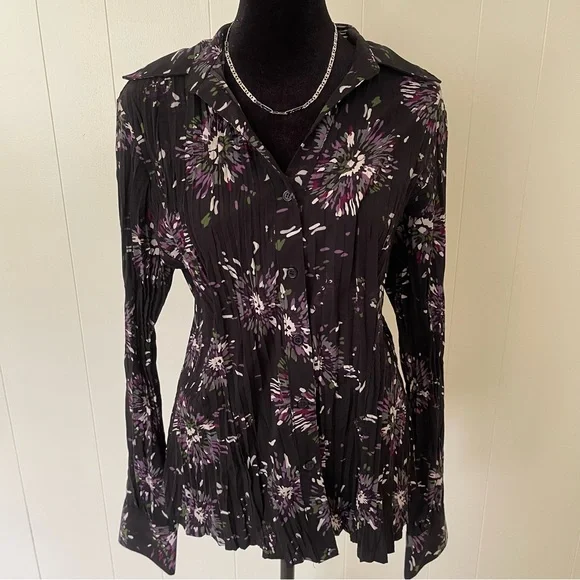 Y2k ruffle purple long sleeve floral top - Picture 1 of 6